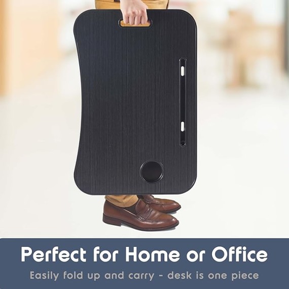 Lap Desk for Laptop - Foldable Laptop Desk for Bed and Couch, Portable and Lightweight Laptop Stand for Bed Breakfast, Working, Reading, and Writing, Black Lap Table, Large Laptop Tray