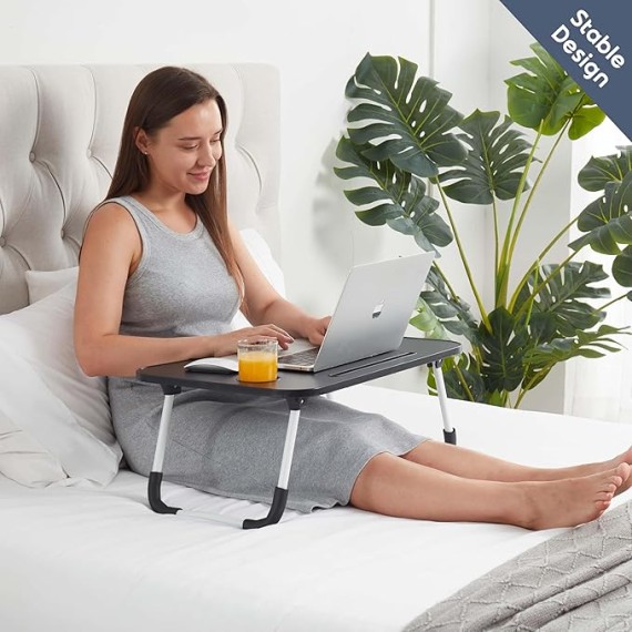 Lap Desk for Laptop - Foldable Laptop Desk for Bed and Couch, Portable and Lightweight Laptop Stand for Bed Breakfast, Working, Reading, and Writing, Black Lap Table, Large Laptop Tray