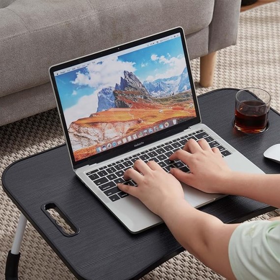 Lap Desk for Laptop - Foldable Laptop Desk for Bed and Couch, Portable and Lightweight Laptop Stand for Bed Breakfast, Working, Reading, and Writing, Black Lap Table, Large Laptop Tray