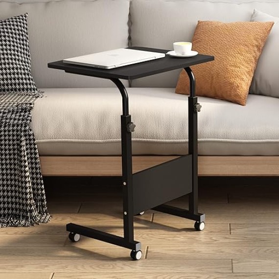 23.6 inches Mobile Side Desk Height Adjustable Laptop Cart Stand Portable Laptop Desk Workstation with Wheels Black CXYM-5/1-60BB