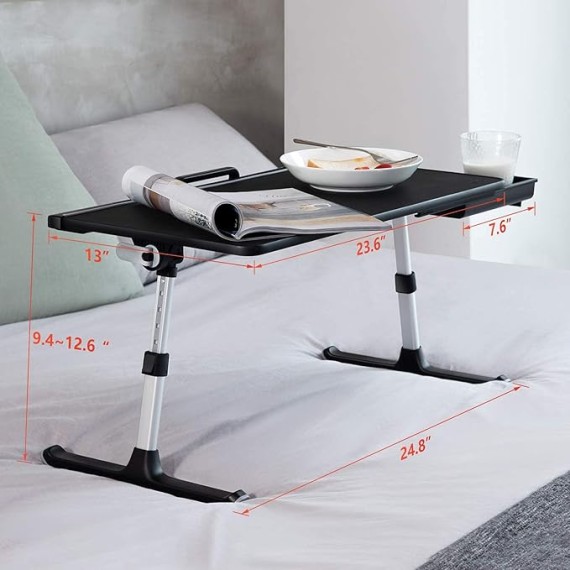Laptop Bed Tray Desk, Adjustable Laptop Stand for Bed, Foldable Laptop Table with Storage Drawer for Eating, Working, Writing, Gaming, Drawing (Gray, X-Large&Black,Large)