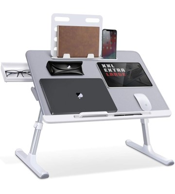 Laptop Bed Tray Desk, Adjustable Laptop Stand for Bed, Foldable Laptop Table with Storage Drawer for Eating, Working, Writing, Gaming, Drawing (Gray&Black, X-Large)