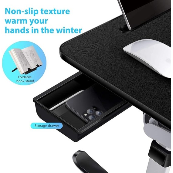 Laptop Bed Tray Desk, Adjustable Laptop Stand for Bed, Foldable Laptop Table with Storage Drawer for Eating, Working, Writing, Gaming, Drawing (Gray&Black, X-Large)