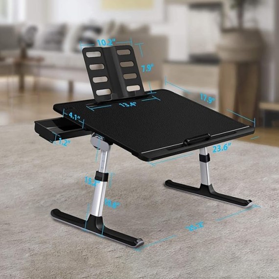 Laptop Bed Tray Desk, Adjustable Laptop Stand for Bed, Foldable Laptop Table with Storage Drawer for Eating, Working, Writing, Gaming, Drawing (Gray&Black, X-Large)