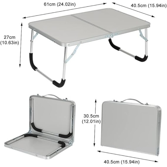 Portable Outdoor Folding Table Picnic Desk Sofa Lap Desks Foldable Laptop Bed Table Folding Small Dormitory Table Folding Table on Bed (Color : Silver)