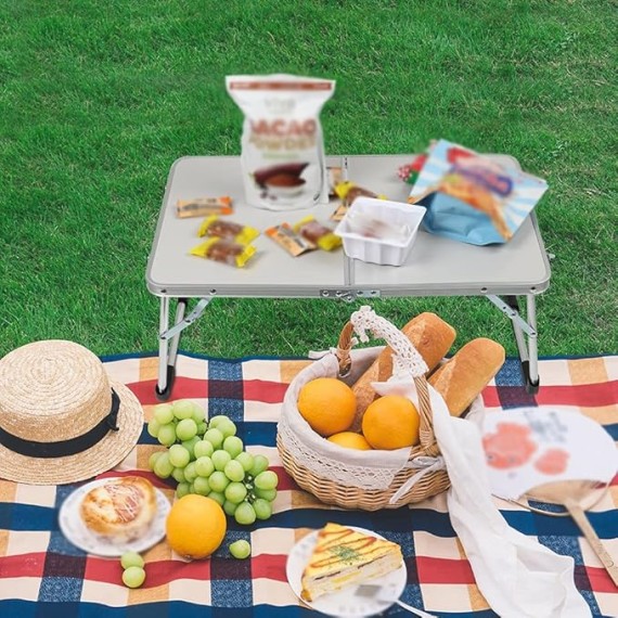 Portable Outdoor Folding Table Picnic Desk Sofa Lap Desks Foldable Laptop Bed Table Folding Small Dormitory Table Folding Table on Bed (Color : Silver)