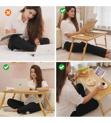 Laptop Desk for Bed,  Bamboo Lap Desk with Tablet Slot Adjustable Height Angle Foldable Storage Drawer Portable Tray Table Stand for Netebook Computer Breakfast Work Study Reading Writing Large