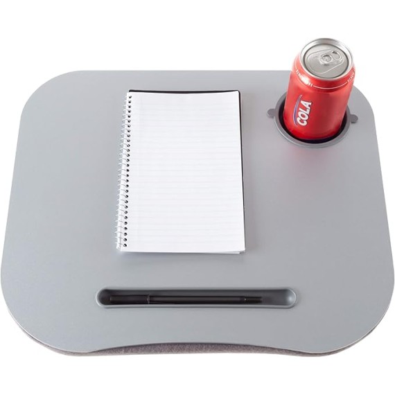 Laptop Buddy Portable Lap Desk- Cushioned Bottom with Foam Beads, Pen Tray and Cup Holder- Tray for Computers, Writing, Reading & Food by 