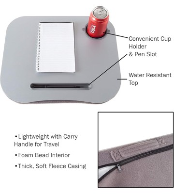 Laptop Buddy Portable Lap Desk- Cushioned Bottom with Foam Beads, Pen Tray and Cup Holder- Tray for Computers, Writing, Reading & Food by 