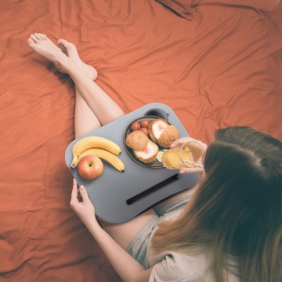 Laptop Buddy Portable Lap Desk- Cushioned Bottom with Foam Beads, Pen Tray and Cup Holder- Tray for Computers, Writing, Reading & Food by 