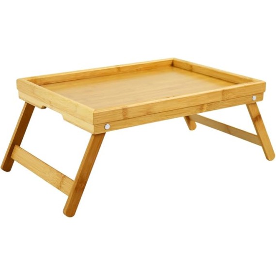 Bamboo TV Bed Tray Table with Folding Legs Serving Trays Drawing Table Portable Laptop Desk Snack Table Breakfast Trays (Natural)