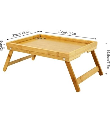 Bamboo TV Bed Tray Table with Folding Legs Serving Trays Drawing Table Portable Laptop Desk Snack Table Breakfast Trays (Natural)