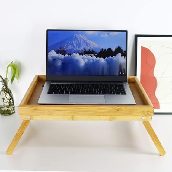 Bamboo TV Bed Tray Table with Folding Legs Serving Trays Drawing Table Portable Laptop Desk Snack Table Breakfast Trays (Natural)