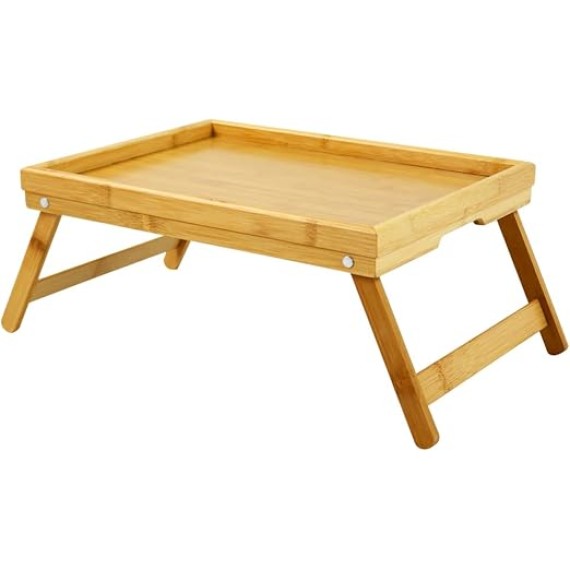 Bamboo TV Bed Tray Table with Folding Legs Serving Trays Drawing Table Portable Laptop Desk Snack Table Breakfast Trays (Natural)