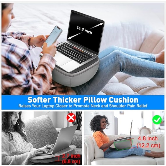 Lap Desk with Cushion - Ultra-Thick,  CoolFoam 7 to 14.2 inch Laptop Tablet Stand - Washable Lycra Lap Pad Pillow Desk iPad Stand Phone Holder for Bed, Couch, Sofa, Home, Office, Gift Ideas