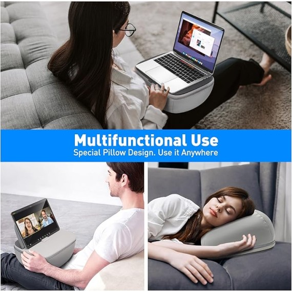 Lap Desk with Cushion - Ultra-Thick,  CoolFoam 7 to 14.2 inch Laptop Tablet Stand - Washable Lycra Lap Pad Pillow Desk iPad Stand Phone Holder for Bed, Couch, Sofa, Home, Office, Gift Ideas
