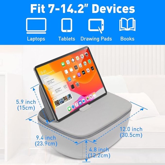 Lap Desk with Cushion - Ultra-Thick,  CoolFoam 7 to 14.2 inch Laptop Tablet Stand - Washable Lycra Lap Pad Pillow Desk iPad Stand Phone Holder for Bed, Couch, Sofa, Home, Office, Gift Ideas