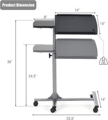 Laptop Desk Ergonomic Rolling Computer Desk Adjustable Height with Stand Holder and Wheels Cart Table Portable Office Workstation