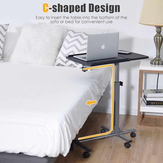 Laptop Desk Ergonomic Rolling Computer Desk Adjustable Height with Stand Holder and Wheels Cart Table Portable Office Workstation
