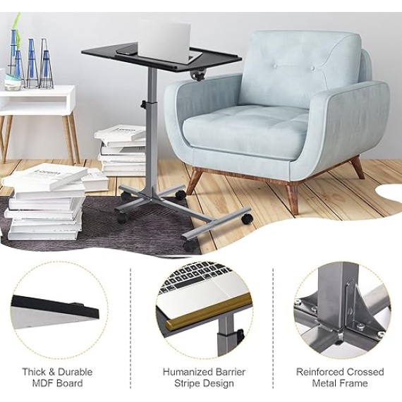Laptop Desk Ergonomic Rolling Computer Desk Adjustable Height with Stand Holder and Wheels Cart Table Portable Office Workstation