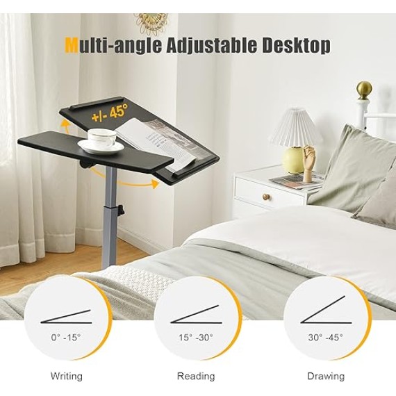 Laptop Desk Ergonomic Rolling Computer Desk Adjustable Height with Stand Holder and Wheels Cart Table Portable Office Workstation