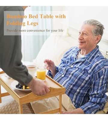 2 Pack Breakfast in Bed Tray for Eating, 16.92 x 12.6 Inch Bed Table Tray with Folding Legs & Handles, Bamboo Food Lap Trays Fits for Adult Kids Eating/TV/Surgery Recovery by . Set of 2