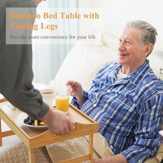 2 Pack Breakfast in Bed Tray for Eating, 16.92 x 12.6 Inch Bed Table Tray with Folding Legs & Handles, Bamboo Food Lap Trays Fits for Adult Kids Eating/TV/Surgery Recovery by . Set of 2