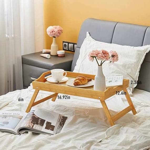 2 Pack Breakfast in Bed Tray for Eating, 16.92 x 12.6 Inch Bed Table Tray with Folding Legs & Handles, Bamboo Food Lap Trays Fits for Adult Kids Eating/TV/Surgery Recovery by . Set of 2