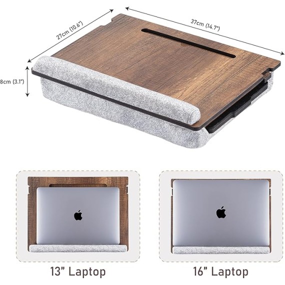 Laptop Tray - Lap Tray with Cushion, Laptop Table for Sofa, Lap Desk for Laptop, Adjustable Laptop Stand for Bed, Laptop Desk Stand, Laptop Lap Tray for Bed, Laptop Bed Table (Walnut)