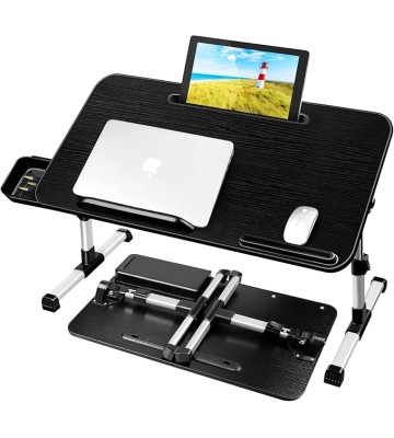 Laptop Desk for Bed, Adjustable Height and Angle, Laptop Lap Desk with Tablet Stand and Drawer, Bed Table Fits Laptop up to 17.3", Laptop Stand for Bed, Couch, Floor (23.6" x 13.4", Black)