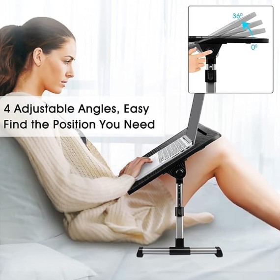 Laptop Desk for Bed, Adjustable Height and Angle, Laptop Lap Desk with Tablet Stand and Drawer, Bed Table Fits Laptop up to 17.3", Laptop Stand for Bed, Couch, Floor (23.6" x 13.4", Black)
