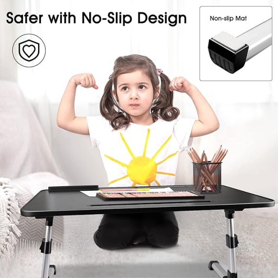 Laptop Desk for Bed, Adjustable Height and Angle, Laptop Lap Desk with Tablet Stand and Drawer, Bed Table Fits Laptop up to 17.3", Laptop Stand for Bed, Couch, Floor (23.6" x 13.4", Black)