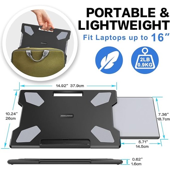 Portable Lap Desk with Mouse Pad + Tablet Stand for Desk (LD-6B + TS-8B)
