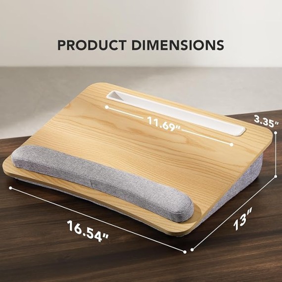 Lap Laptop Desk - Portable Lap Desk with Pillow Cushion, Fits up to 15.6 inch Laptop, with Anti-Slip Strip & Storage Function for Home Office Students Use as Computer Laptop Stand - Light Wood