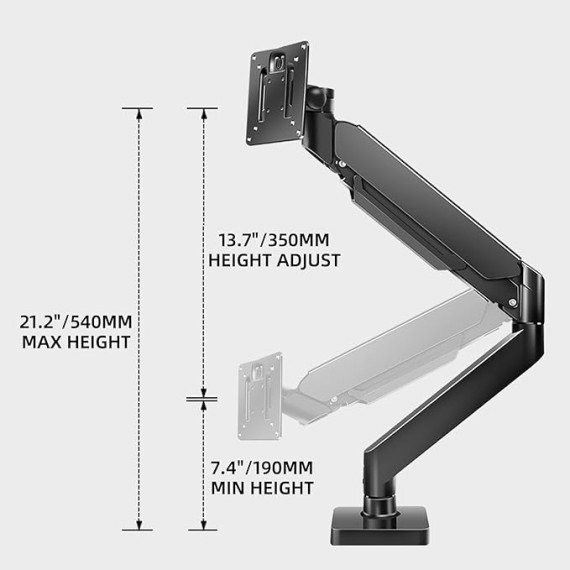 43 Ultrawide Monitor Arm Single Heavy Duty Desk Mount Computer Monitor Stand for 17 to 46 inch Adjustable Gas Spring Monitor, Screen up to 30lbs with VESA 75x75mm or 100x100mm M7B
