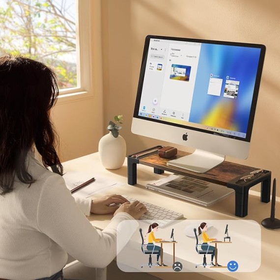 Monitor Stand Riser, Adjustable Laptop Stand Riser, Height Adjustable Monitor Stand for Laptops, Computers, Printers, iMac, PC, Desktop Ergonomic Monitor Riser for Home & Office, HNMS03V
