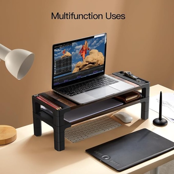 Monitor Stand Riser, Adjustable Laptop Stand Riser, Height Adjustable Monitor Stand for Laptops, Computers, Printers, iMac, PC, Desktop Ergonomic Monitor Riser for Home & Office, HNMS03V