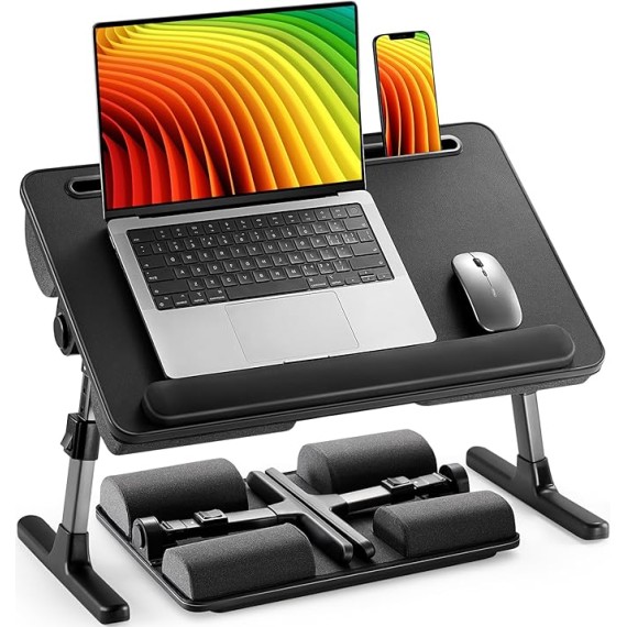 Laptop Bed Desk, Computer Lap Tray for Couch Sofa Floor, Foldable Table with Height Adjustment & 35° Adjustable Tilt Angle for Working, Eating, HNLD19
