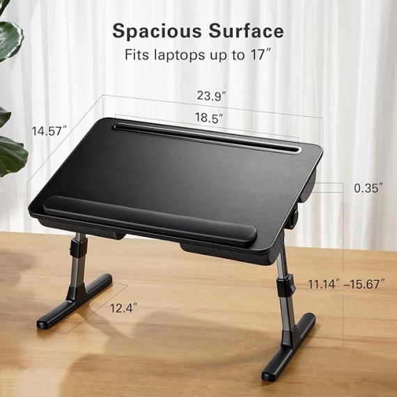 Laptop Bed Desk, Computer Lap Tray for Couch Sofa Floor, Foldable Table with Height Adjustment & 35° Adjustable Tilt Angle for Working, Eating, HNLD19