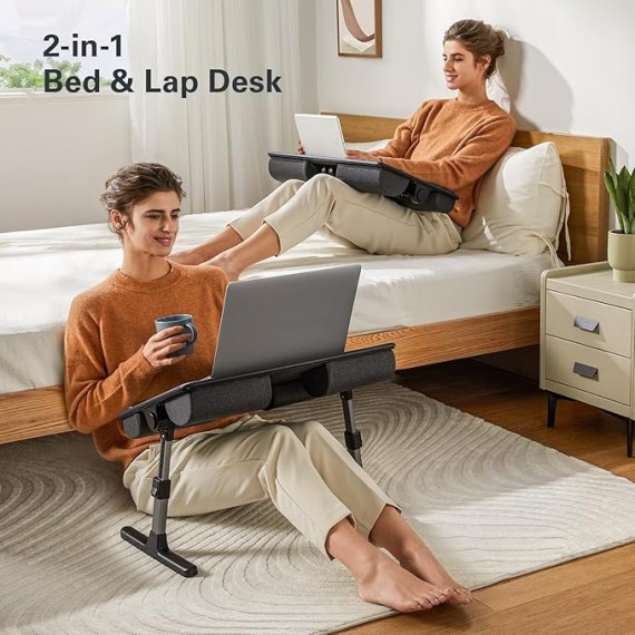 Laptop Bed Desk, Computer Lap Tray for Couch Sofa Floor, Foldable Table with Height Adjustment & 35° Adjustable Tilt Angle for Working, Eating, HNLD19