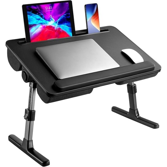 Laptop Bed Desk, Computer Lap Tray for Couch Sofa Floor, Foldable Table with Height Adjustment & 35° Adjustable Tilt Angle for Working, Eating, HNLD19