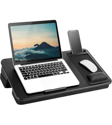 LAPGEAR Extra Large Adjustable Lap Desk with Gel Wrist Rest, Mouse Pad, Phone Holder, Device Ledge, and Booster Cushion - Black Carbon - Fits up to 17.3 Inch Laptops - Style No. 88108