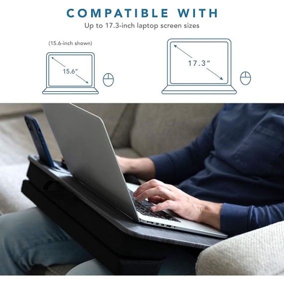 LAPGEAR Extra Large Adjustable Lap Desk with Gel Wrist Rest, Mouse Pad, Phone Holder, Device Ledge, and Booster Cushion - Black Carbon - Fits up to 17.3 Inch Laptops - Style No. 88108