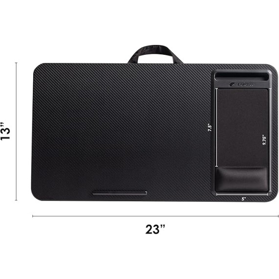 LAPGEAR Extra Large Adjustable Lap Desk with Gel Wrist Rest, Mouse Pad, Phone Holder, Device Ledge, and Booster Cushion - Black Carbon - Fits up to 17.3 Inch Laptops - Style No. 88108