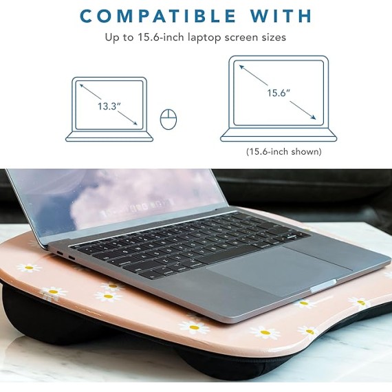 LAPGEAR MyStyle Portable Lap Desk with Cushion - Pink Daisy - Fits up to 15.6 Inch Laptops - Style No. 45336