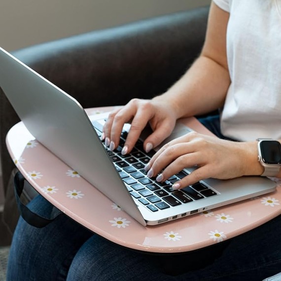 LAPGEAR MyStyle Portable Lap Desk with Cushion - Pink Daisy - Fits up to 15.6 Inch Laptops - Style No. 45336