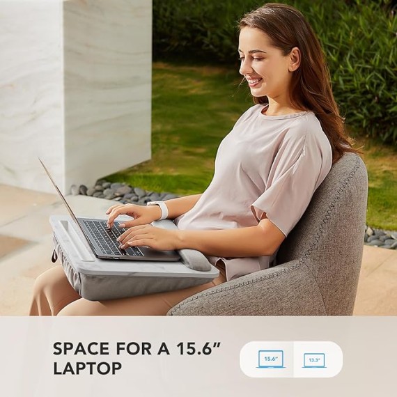 Lap Laptop Desk - Portable Lap Desk with Pillow Cushion, Fits up to 15.6 inch Laptop, with Anti-Slip Strip & Storage Function for Home Office Students Use as Computer Laptop Stand - Marble