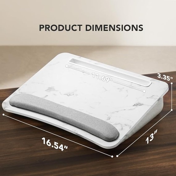 Lap Laptop Desk - Portable Lap Desk with Pillow Cushion, Fits up to 15.6 inch Laptop, with Anti-Slip Strip & Storage Function for Home Office Students Use as Computer Laptop Stand - Marble