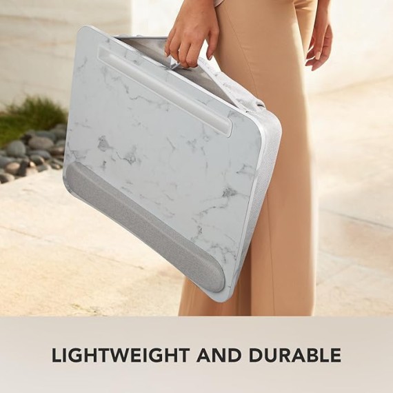 Lap Laptop Desk - Portable Lap Desk with Pillow Cushion, Fits up to 15.6 inch Laptop, with Anti-Slip Strip & Storage Function for Home Office Students Use as Computer Laptop Stand - Marble