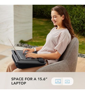 Lap Laptop Desk - Portable Lap Desk with Cushion, Fits up to 15.6 inch Laptop, with Anti-Slip Strip & Storage Function for Home Office Students Use as Computer Laptop Stand - Black, HNLD12B